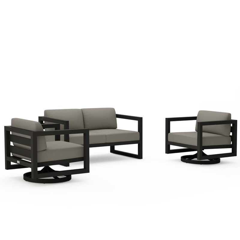 Avion 3 Piece Loveseat Set With Swivel, Canvas Charcoal Sunbrella® Canvas, Slate