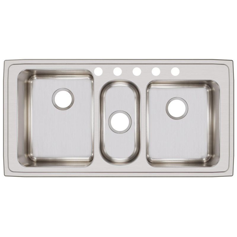 Évier de cuisine à triple cuve à montage sur plan L 43 po x l 22 po Lustertone, 5 trous