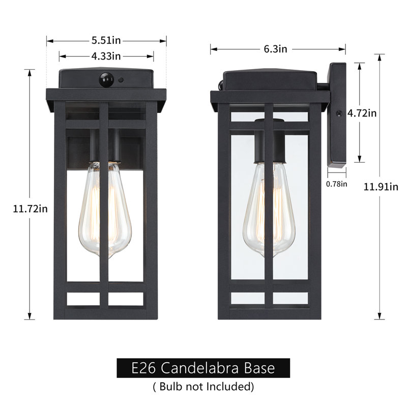 12" Black Dusk to Dawn & Motion Sensor Outdoor Wall Lantern