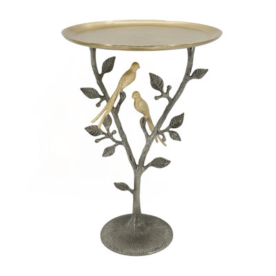 Dual Bird Side Table with Round Gold Tray