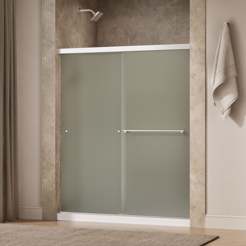 Revel 59.62'' x 70'' Double Sliding Shower Door with CleanCoat Technology, Bright Polished Silver, Frosted