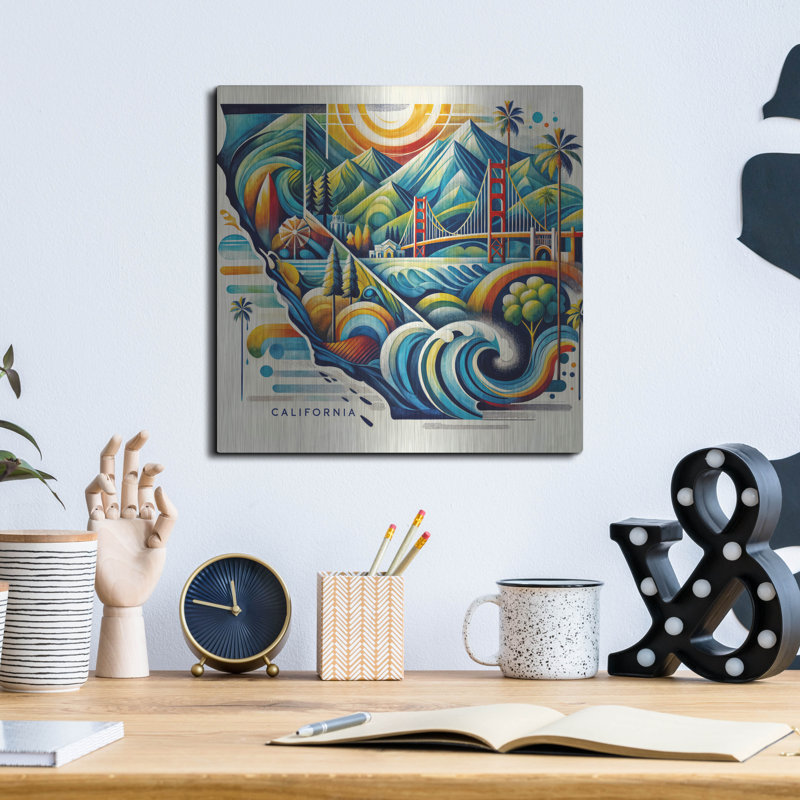«California Abstract» par Rey Klimt, art mural en métal, H 12 po x l 12 po