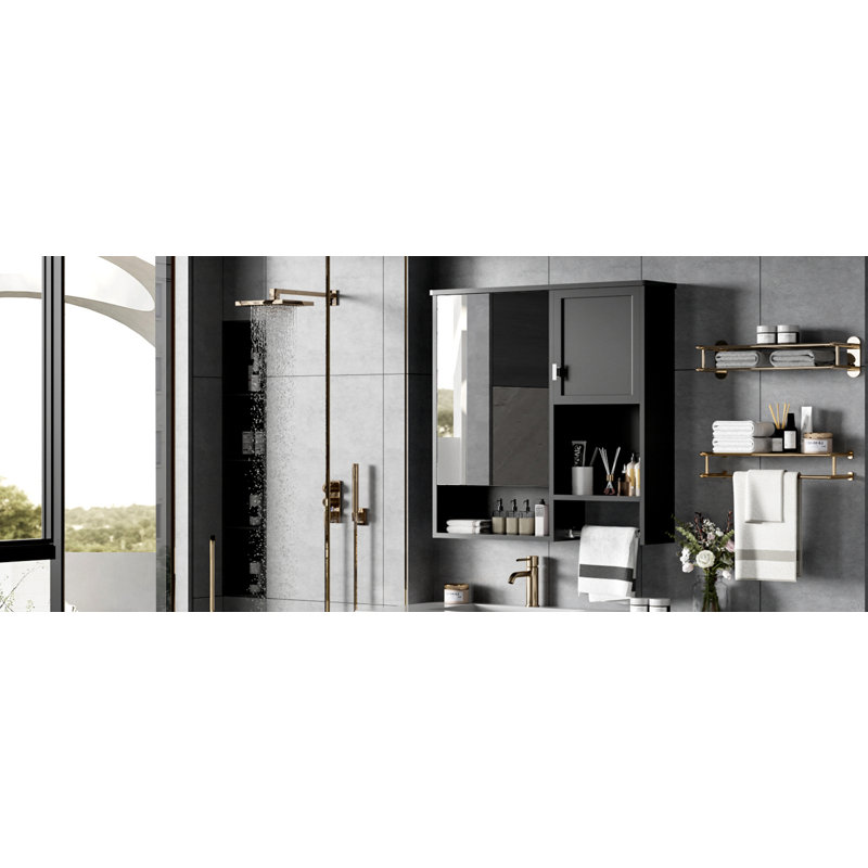 Armoire à pharmacie de salle de bain avec miroir, armoire à miroir murale avec organisateur de rangement, armoire de rangement blanche pour salle de bain