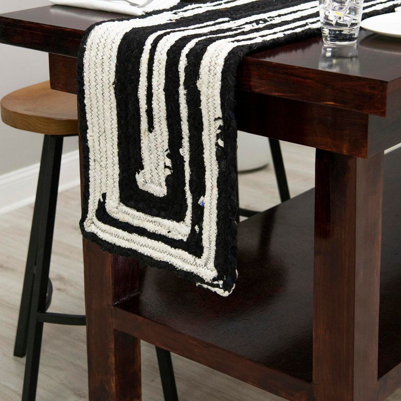 Ovgoros Braided Hand-Braided Cotton Black Area Rug, Table Runner 1'2" x 6'1"