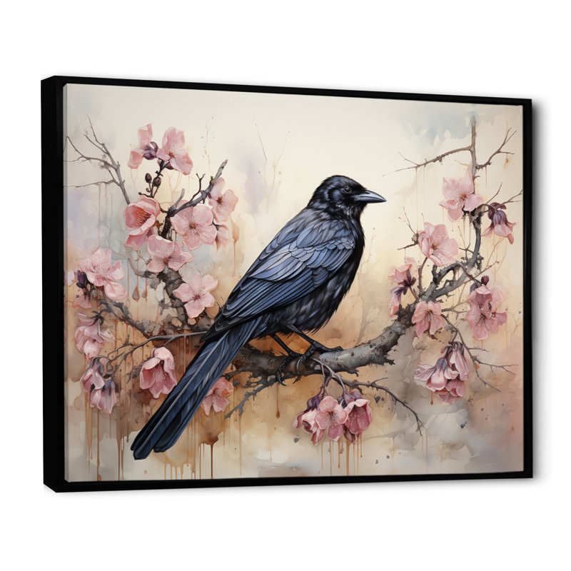 " Crow Whispering Royalty I ", Black Floater Framed, 12" H x 20" W x 1" D