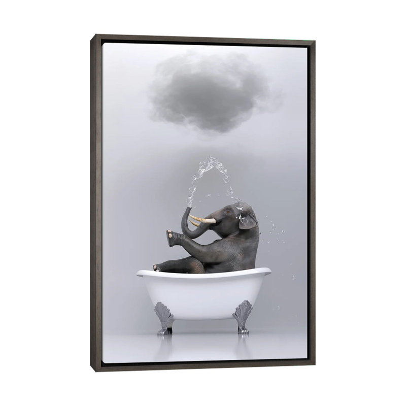 «Elephant Relaxing in the Bath 3» par Mike Kyiv - reproduction d'art, H 60 po x l 40po x P 1,5 po, Pas de tapis