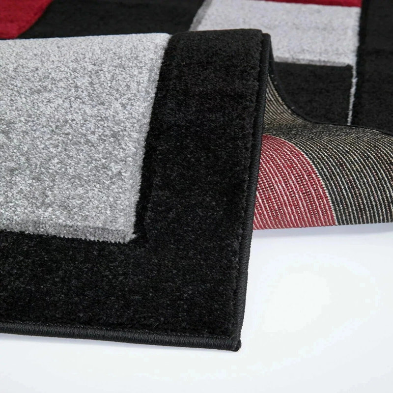 Havana Geometric Black Red Large Rugs – Modern Living Room Carpet, Bedroom & Hallway Runner | Soft, Non-Shedding, Stain Resistant Floor Mat