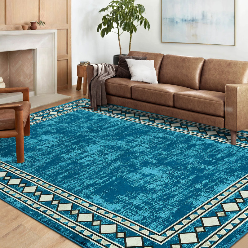 Tapis décoratif moderne à bordure géométrique Kitai, Rectangle 8 pi x 10 pi