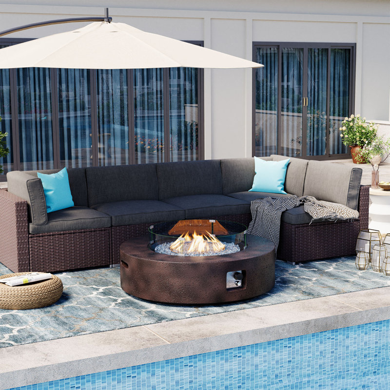 Outdoor Concrete Propane Fire Pit Table, Brown/Gray