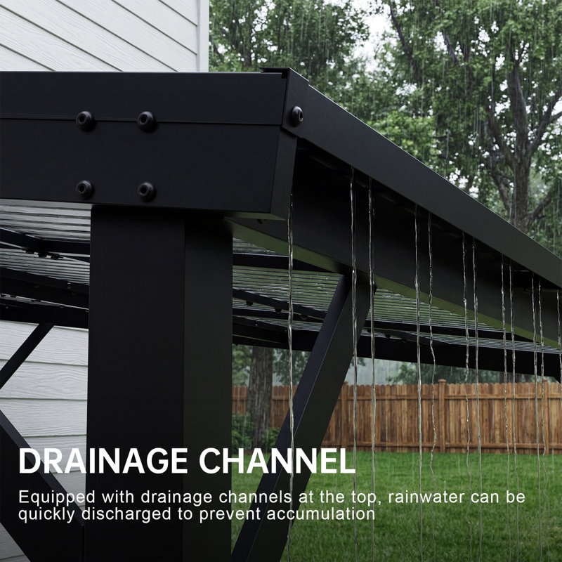 12 Ft. W x 10 Ft. D Heavy Duty Lean-to Wall-Mounted Patio Gazebo, Galvanized Steel Hardtop Pergola Sunroom Extension