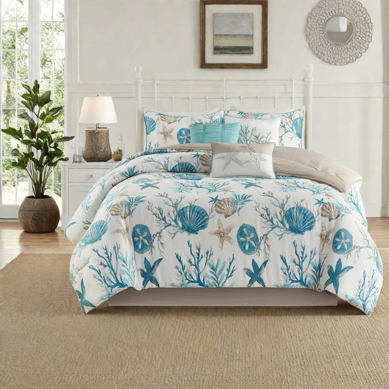 Luxurious Cotton Sateen Bedding Sets, Coastal Style Aqua Queen For Home Comfort