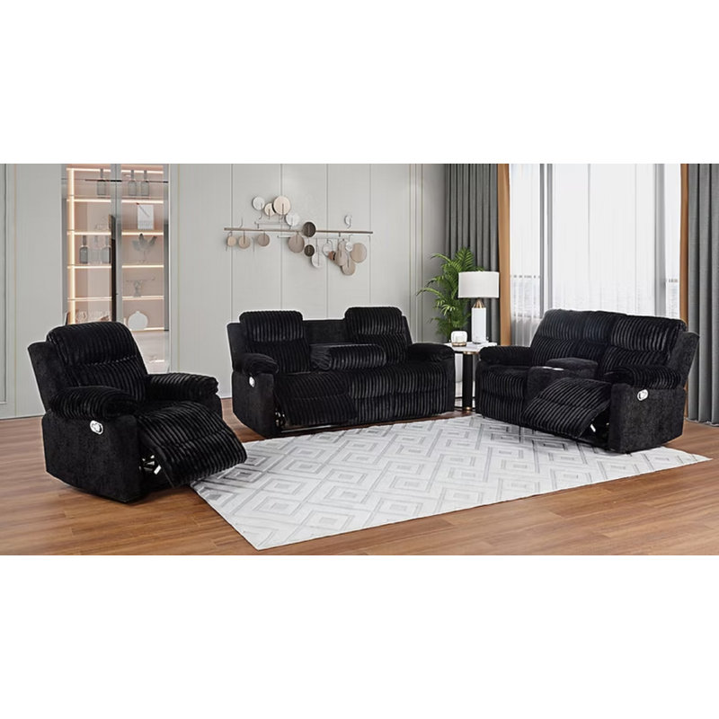 Ensemble de canapé inclinable 3 pièces Dawley, Noir