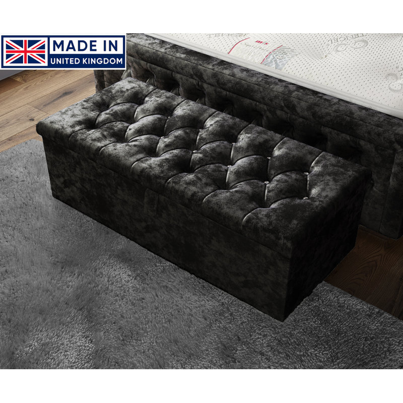 Hillhouse 102cm Wide Tufted Rectangle Ottoman Storage Box with Hydrolic Arm, Black