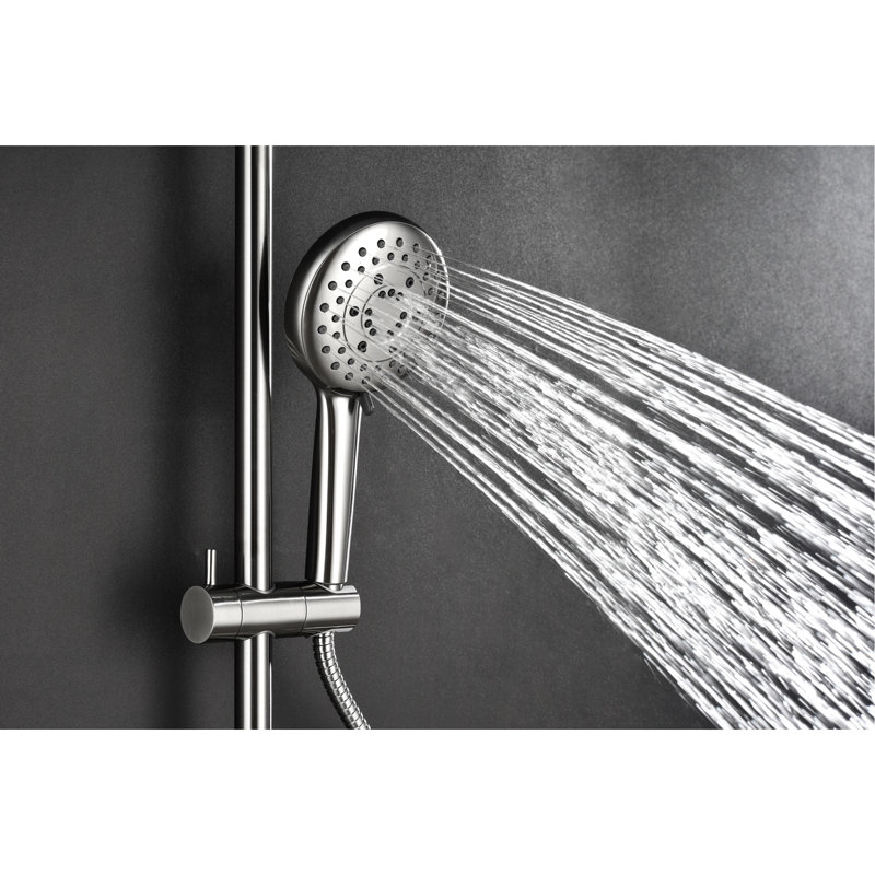 Combinaison de douche en nickel brossé avec pomme de douche à effet pluie de 10 po, douche à 4 mains, prise à glissière réglable et porte-savon avec cravate
