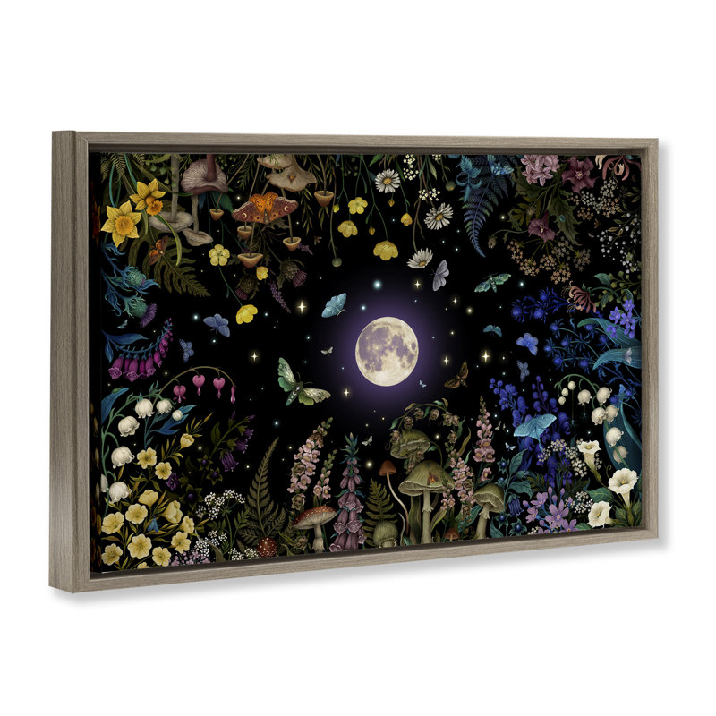 Jardin de nuit avec cadre flottant papillon de nuit, design par Episodic Dessins, Montalcino orme flottant encadré