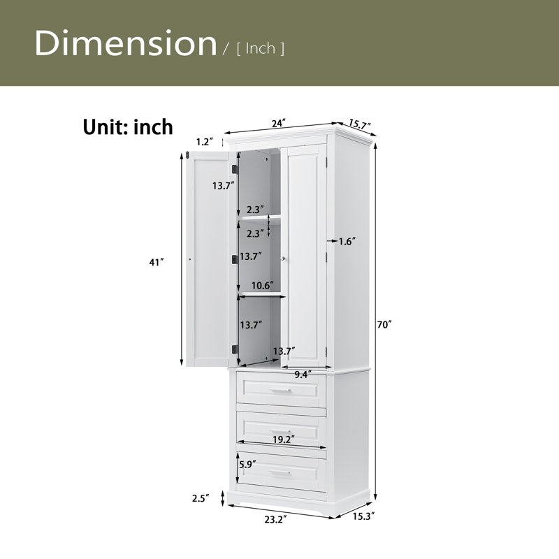 Grande armoire de rangement avec trois tiroirs pour la salle de bain / bureau