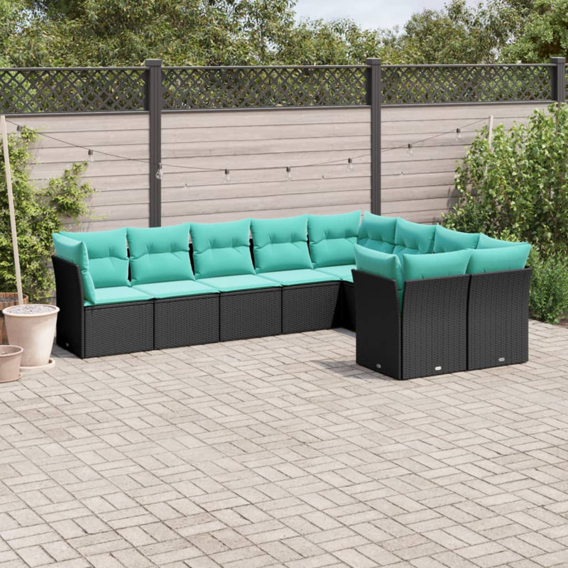  Ensemble de canapé de patio 9 pièces avec coussins en rotin de polyester noir