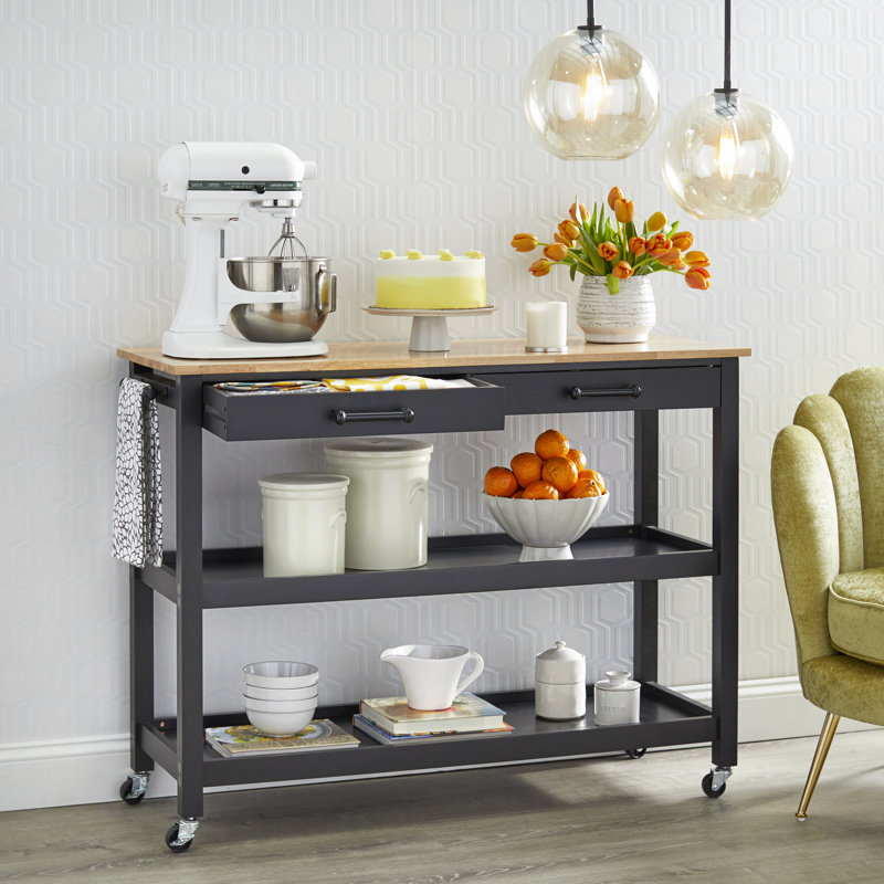 Lombard Kitchen Cart, Black, Solid Wood