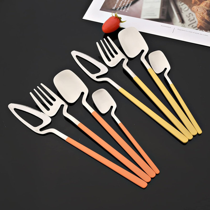 Ensemble de couverts à suspendre 24 pièces, service pour 6 avec cuillères fourchettes à couteaux, couverts en acier inoxydable à finition satinée couleur macaron, lavable au lave-vaisselle