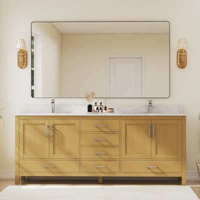 Meuble-lavabo double 84 po avec plateau en granite blanc Riverford