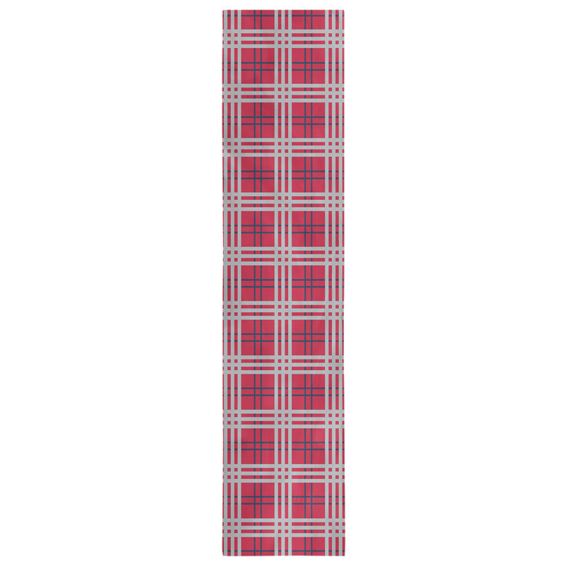 Chemin de table en polyester payant, L 72 po x l 16 po, Rouge / bleu nautique / argent nouveau siècle