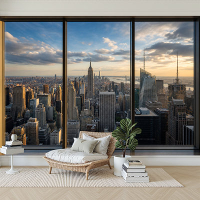 Wall Mural Peel and Stick Wallpaper View New York City Skyline Buildings from High Rise Window Self-Adhesive Removable Contact Paper Wall Decor for Living Room Bedroom 100"H x 144"W