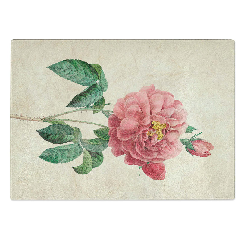 Tempered Glass Blush Cabbage Rose by Pierre-Joseph Redoute Chopping Board, 28.5 cm W x 20 cm L