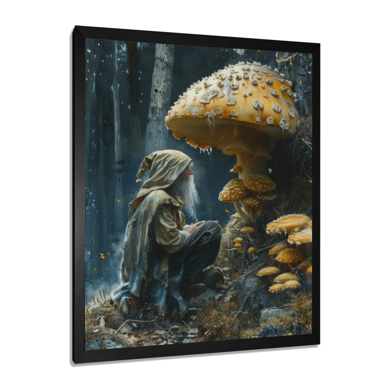 Fellowship gnome jaune gris - salon d'art mural gnome, H 12 po x l 20 po, Cadre pour photo simple noir, bois massif