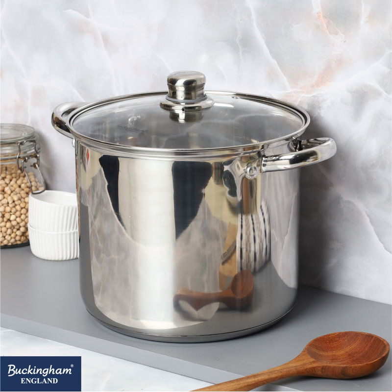 Buckingham Stainless Steel Deep Stock Pot with Glass Lid Induction Compatible  , 9 L