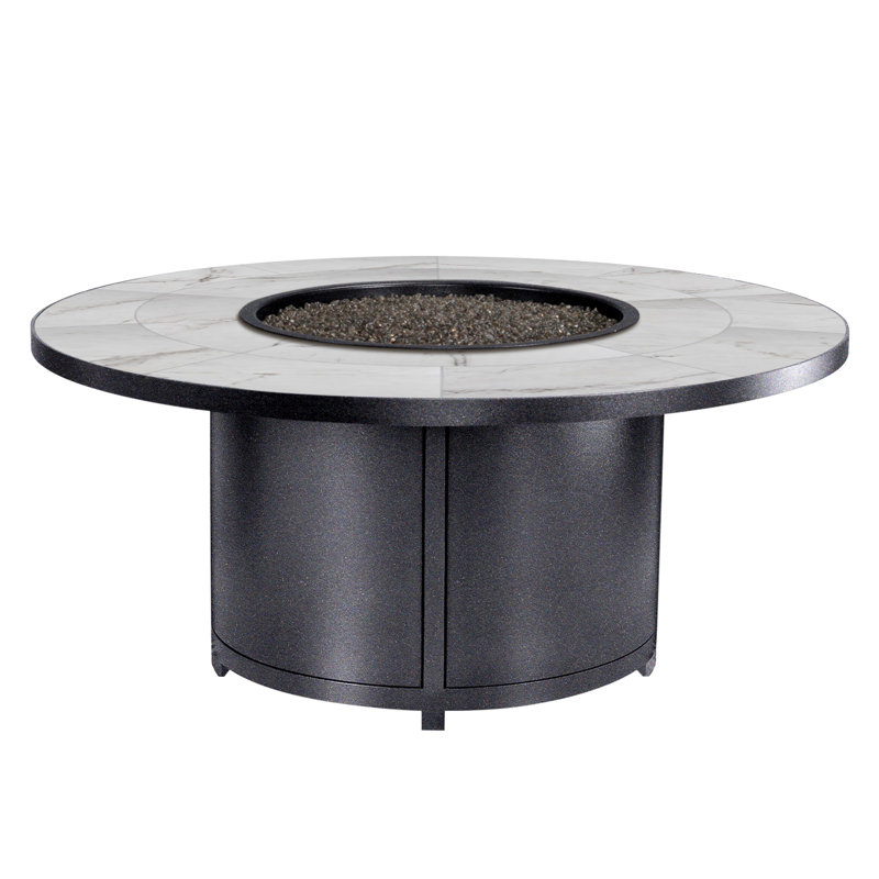 Elba Round Aluminum Propane and Natural Gas Fire Pit Table, Graphite, 24" H x 54" W x 54" D, Pallazo White
