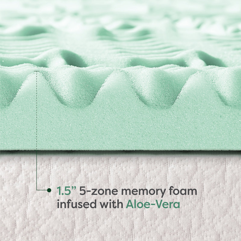 Mousse à mémoire de forme surmatelas à cinq zones IDA, 1.5", Vert, Simple TG