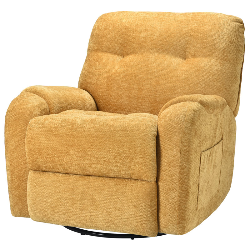 Modern Chenille Swivel Rocking Yellow Recliner, Yellow