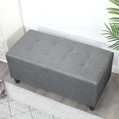 40" Tufted Linen Storage Ottoman Bench
