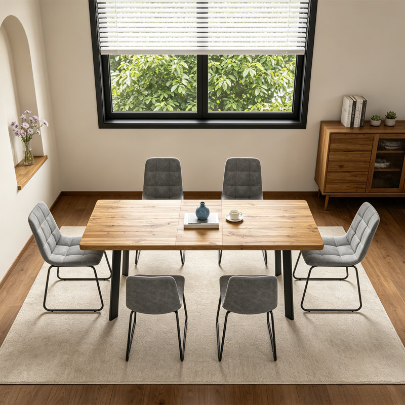 63.1-78.8'' Extendable Dining Table Set,7-Piece Modern Kitchen Table with 6 Upholstered Dining Chairs , Dark Gray