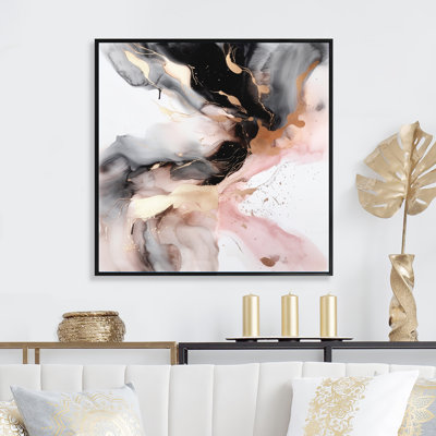 Marbre texturé rose noir I - art abstrait en marbre