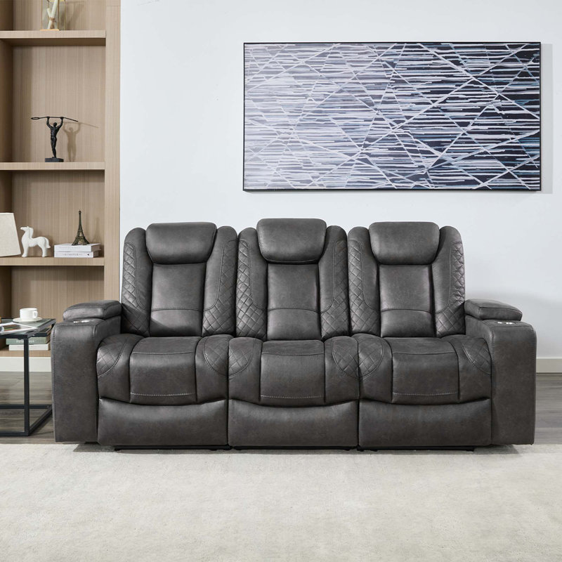 Bhopinder 3 Seater Linen Electric Reclining Sofa, Grey Fabric