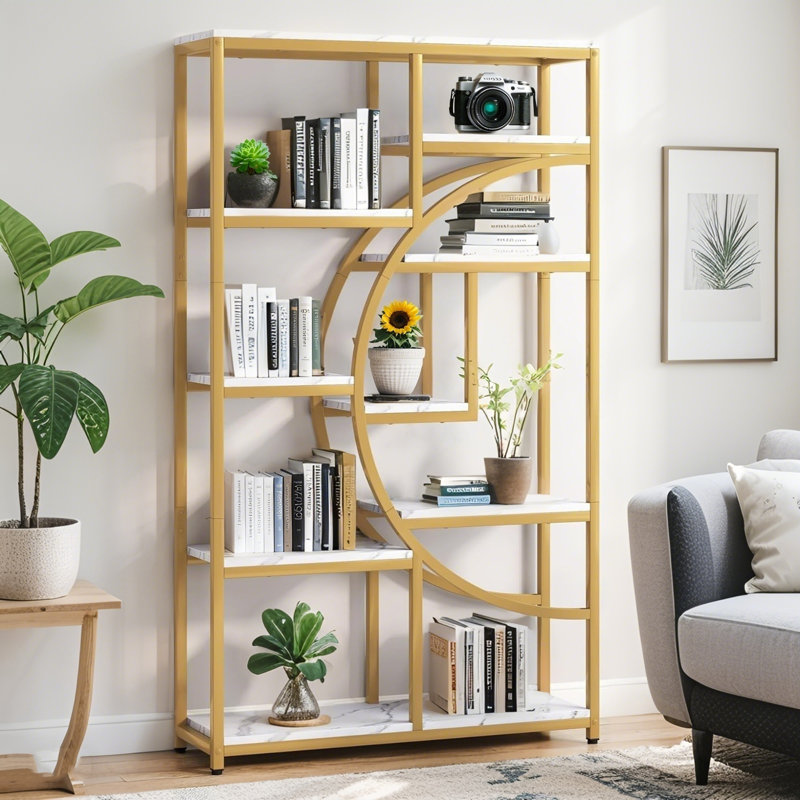 69" Geometric Bookcase with 9 Open Shelves