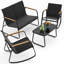 Ensemble de conversation moderne pour 4 personnes avec 2 chaises berçantes et 1 causeuse, ensemble bistro en maille de patio avec accoudoirs en bois et table basse-2055834022