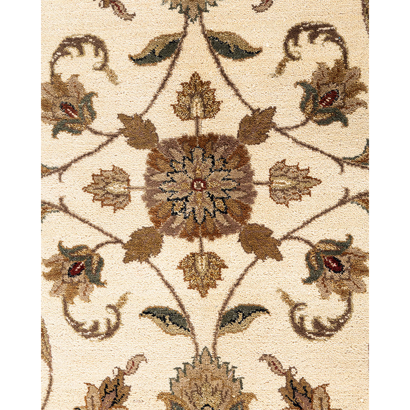 Ivory and Red Hand-Knotted Wool Rectangular Area Rug