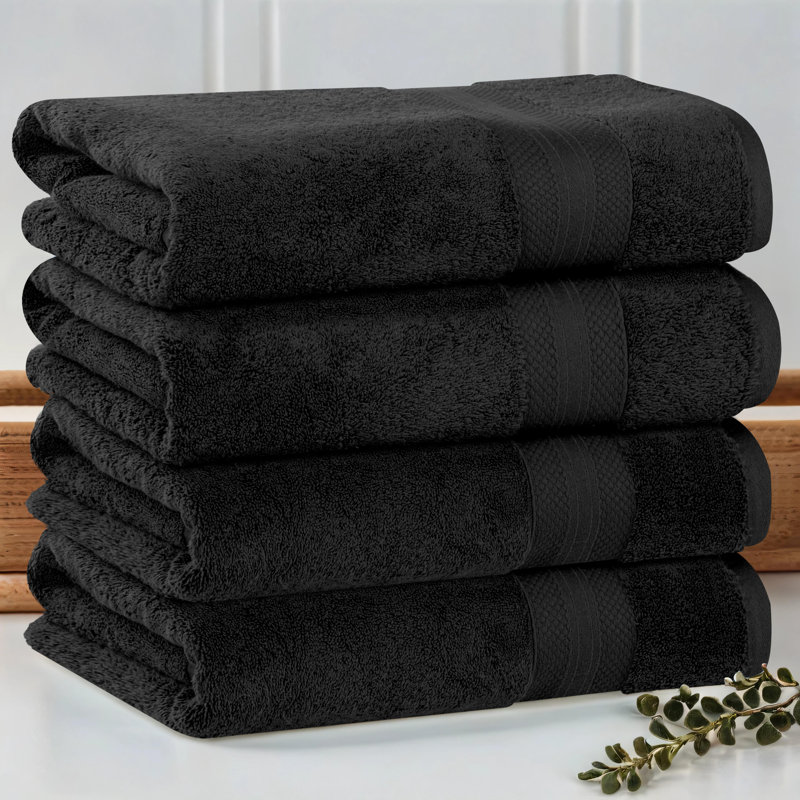 Serviette de bain en coton Aria, Noir