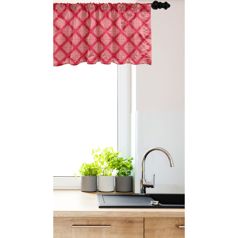 Ambesonne Ambesonne Abstract Valance Pack of 2 Heart Ornamental Motif Dark Pink Champagne