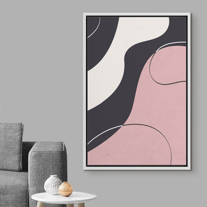 «Pink & Dark Shapes With Line», cadre flottant, impression sur toile, Cadre blanc, H 36 po x l 24 po x P 1,5 po