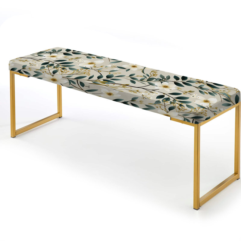 Upholstered Bench, White Poppies Minimalist Floral Elegance VII