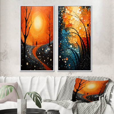 " Orange Tree Aerial Dance Pointillism " 2 - Pieces