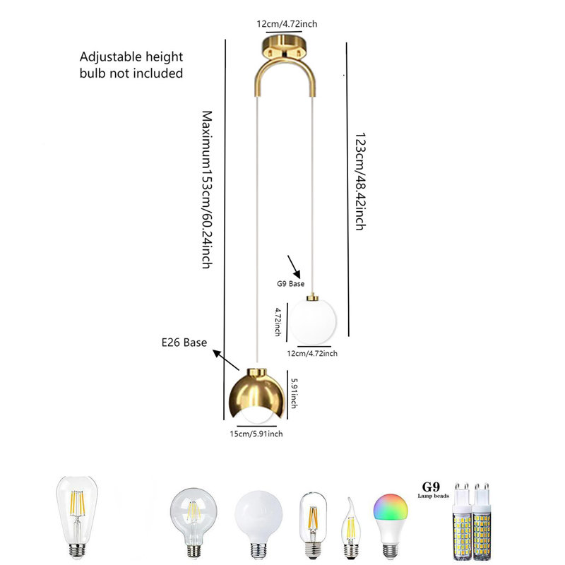 Loriel 2 - Light Sphere Chandelier Adjustable Height Ceiling Light With Accents Lampshade, Gold