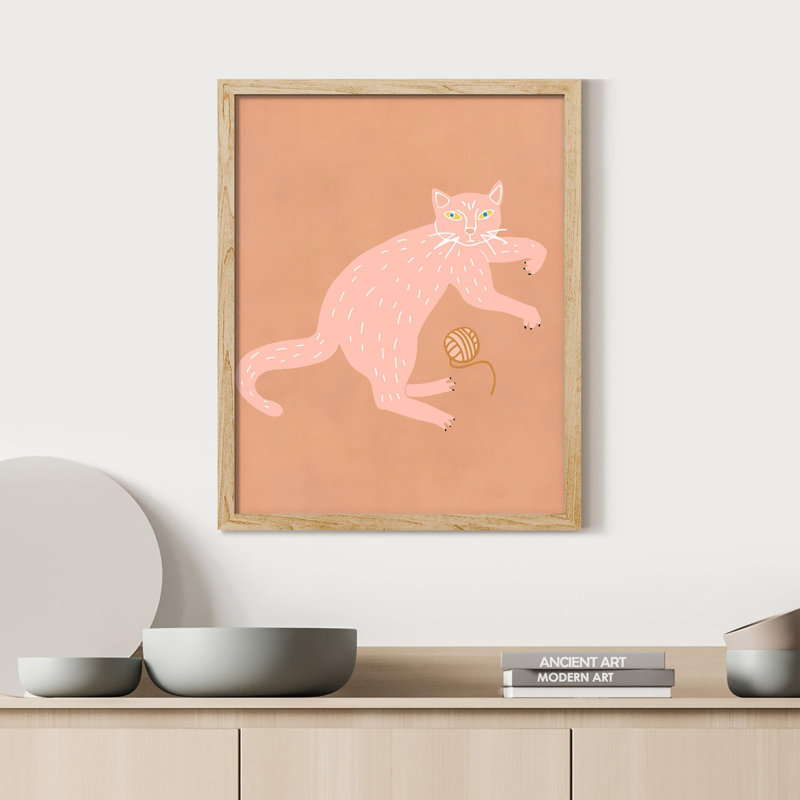 " Abstract Pink Cat ", Natural, 14" H x 11" W