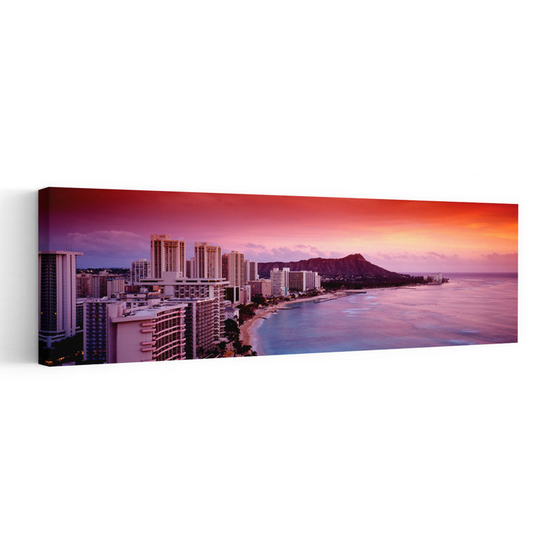 Sunset Honolulu Oahu HI USA by Walter Bibikow - Wrapped Canvas Panoramic Print, 40.64 cm H x 121.92 cm W
