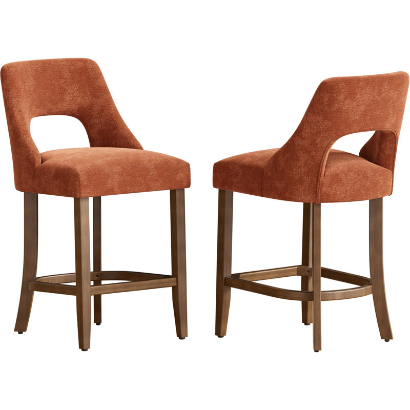 Ensemble de deux tabourets de comptoir rembourrés modernes avec dossier ergonomique et pieds en bois robustes pour îlot de cuisine