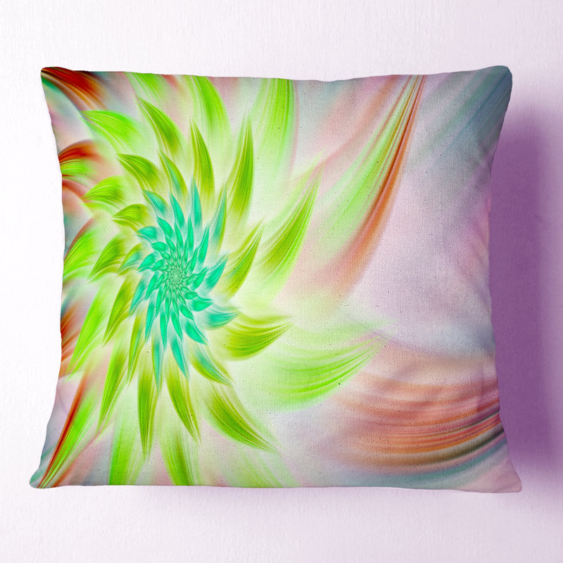 Énorme fleur vert éclatant - oreiller imprimé floral, 16 po x 1 po, Coussin décoratif