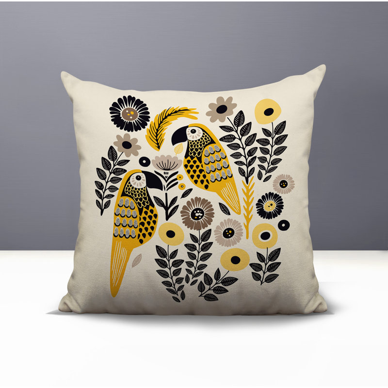 Oreiller carré réversible intérieur / extérieur Pipo Parrot, Jaune, Carré 19 po